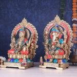 18" Lord Ganesha & Goddess Lakshmi Brass Statue Set | Divine Prosperity Pair | Traditional Temple Murti